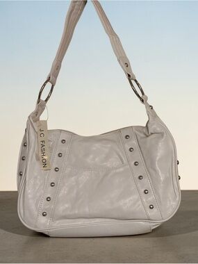 JC Fashion White Studded Shoulder Vegan leather Bag